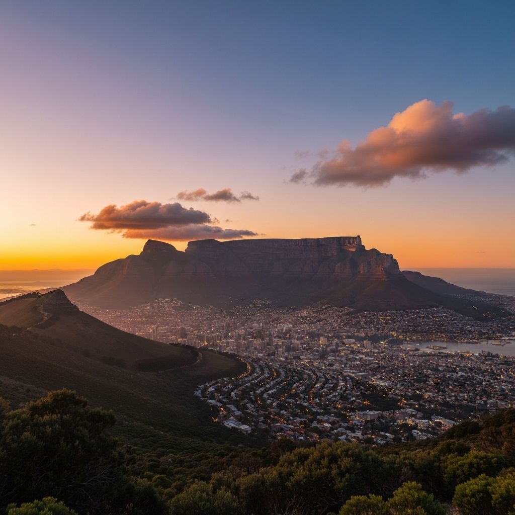 Table Mountain at sunset in Cape Town, one of the New7Wonders of Nature